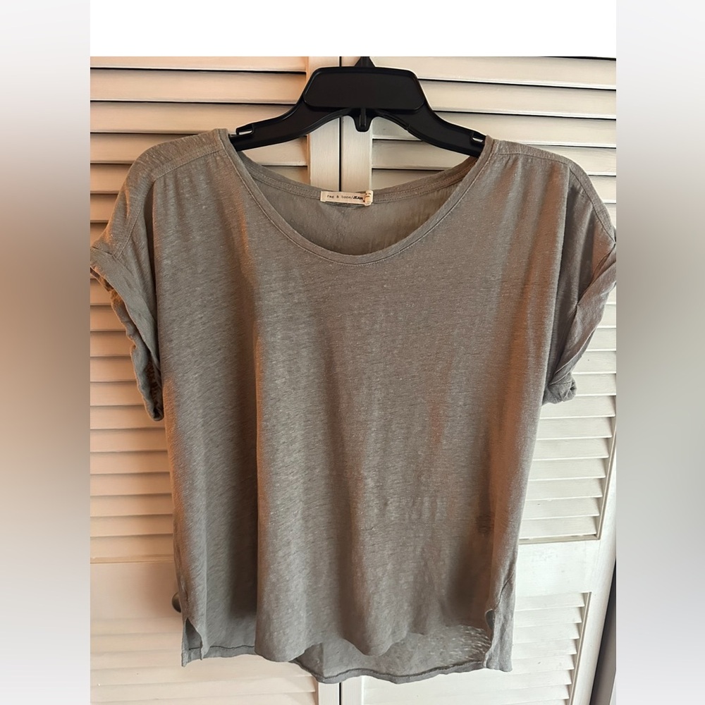 RAG & BONE 100% LINEN SLUB ROLLED CUFF  TSHIRT-HEATHERED GREEN, SZ SMALL